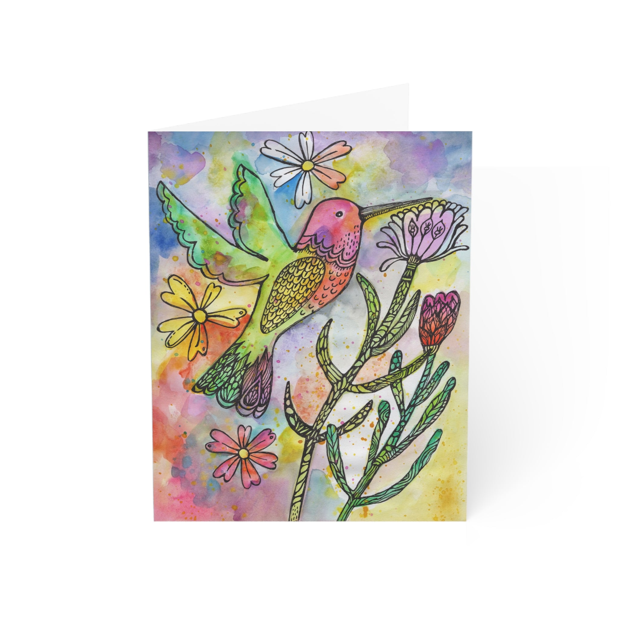 Happy Hummingbird Watercolor Greeting Card — Blank Inside (Pack of 1/10/30/50)