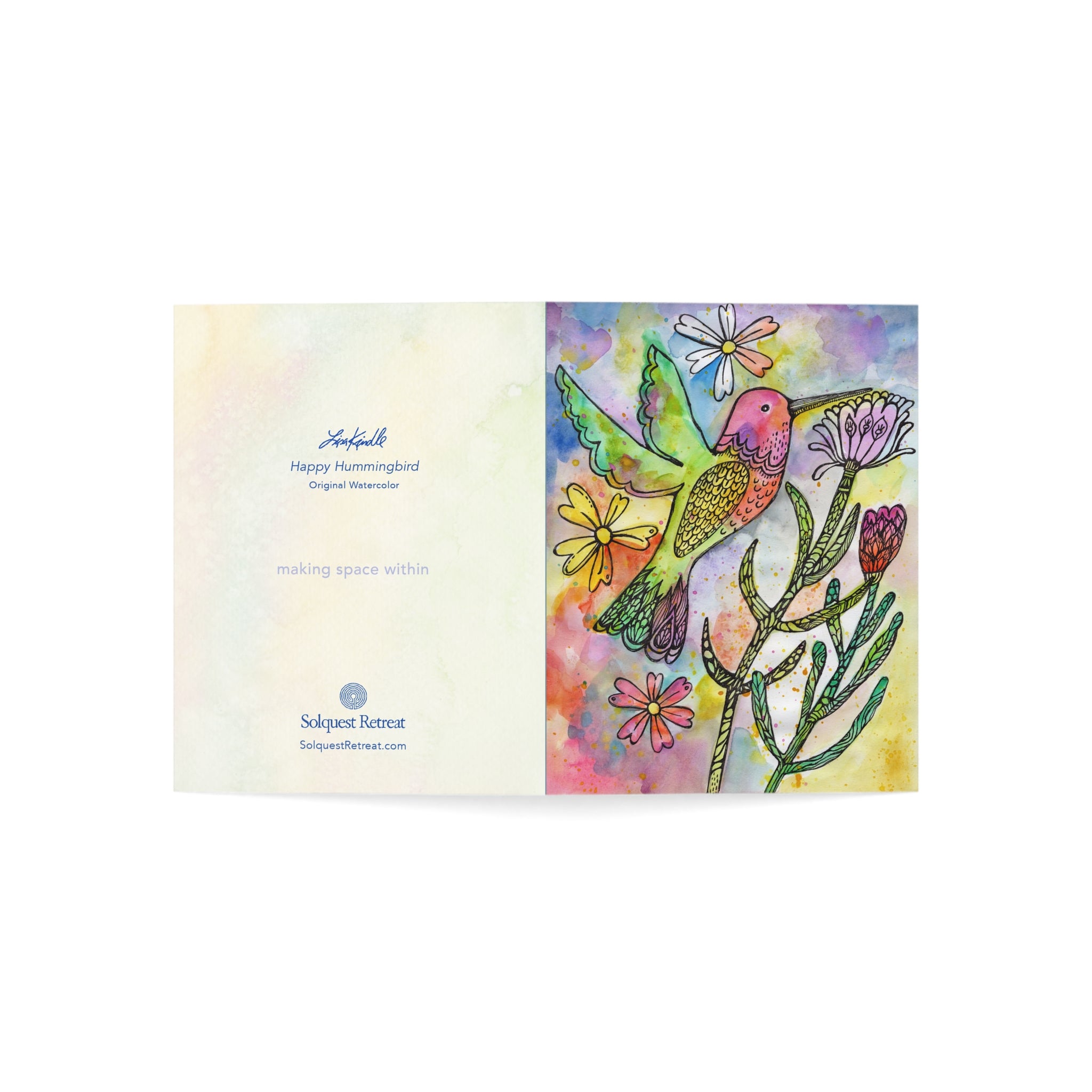 Happy Hummingbird Watercolor Greeting Card — Blank Inside (Pack of 1/10/30/50)