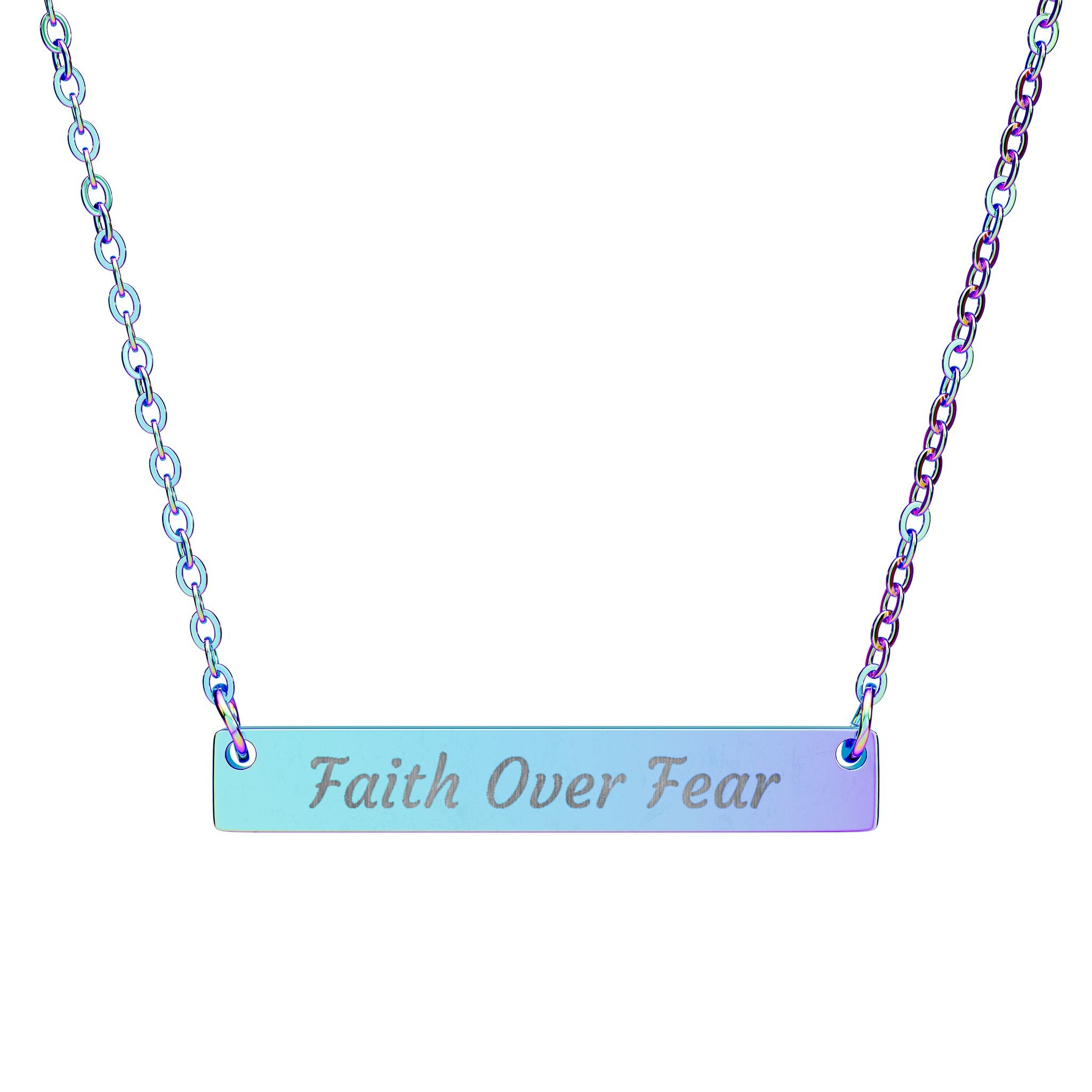 "Faith Over Fear" Engraved Bar Necklace