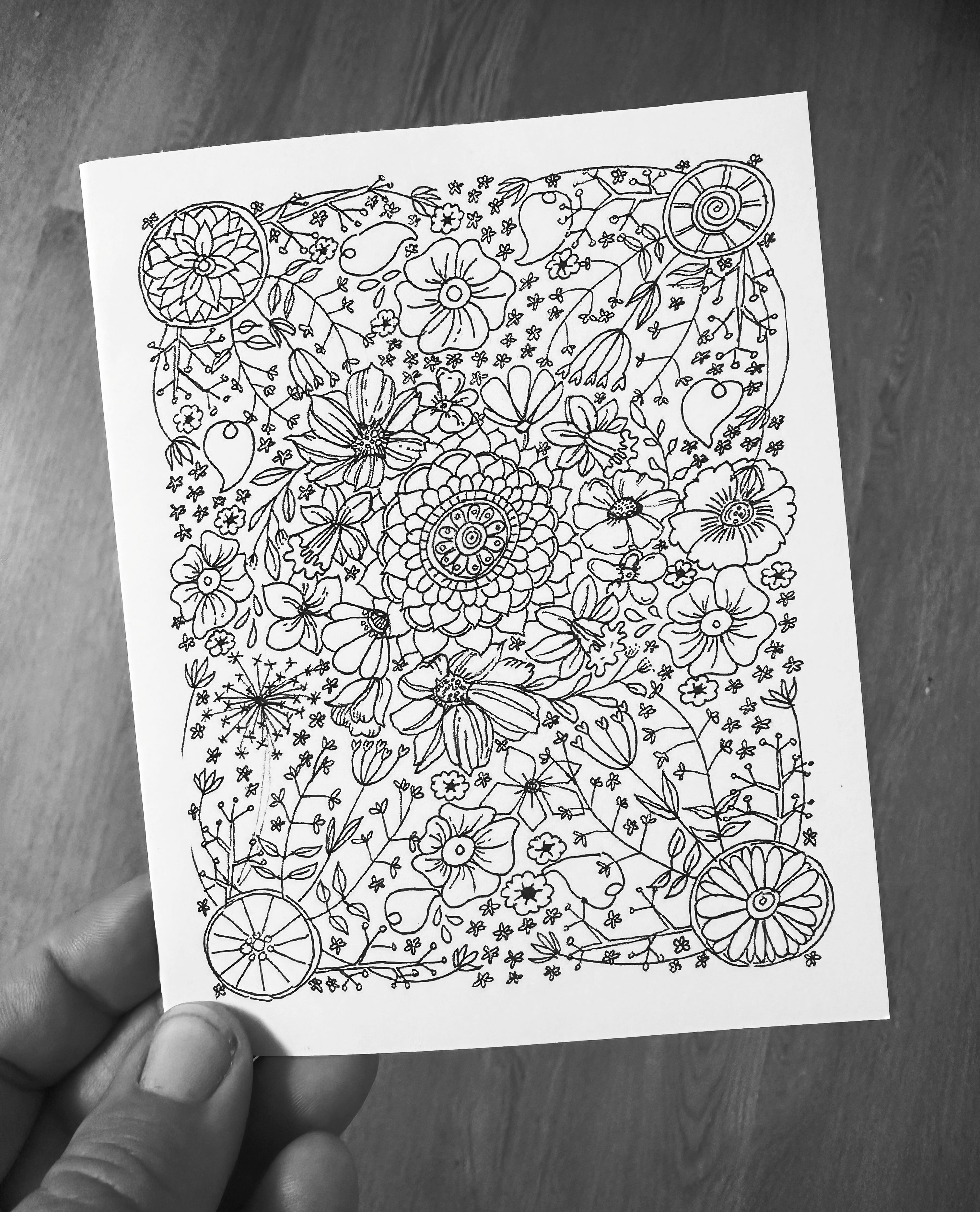 Floral Fantasy Pen and Ink Original Note Card