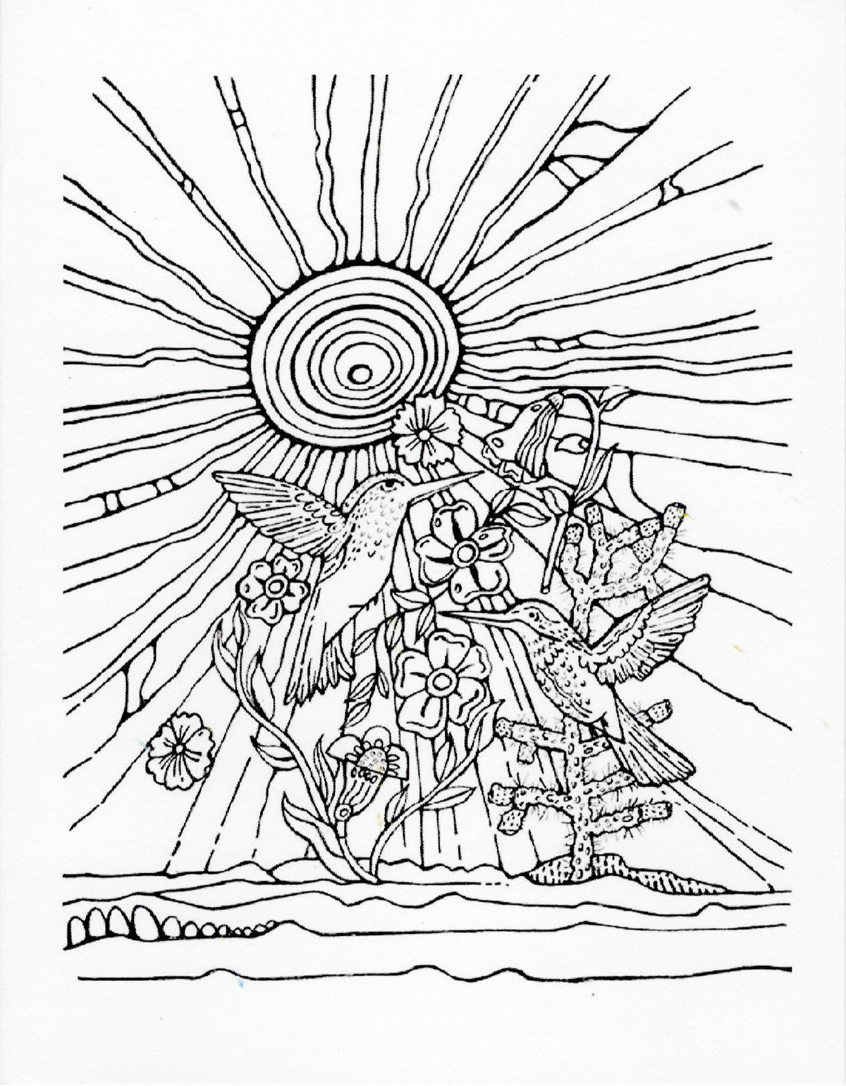 Hummingbirds in the Desert Coloring Card