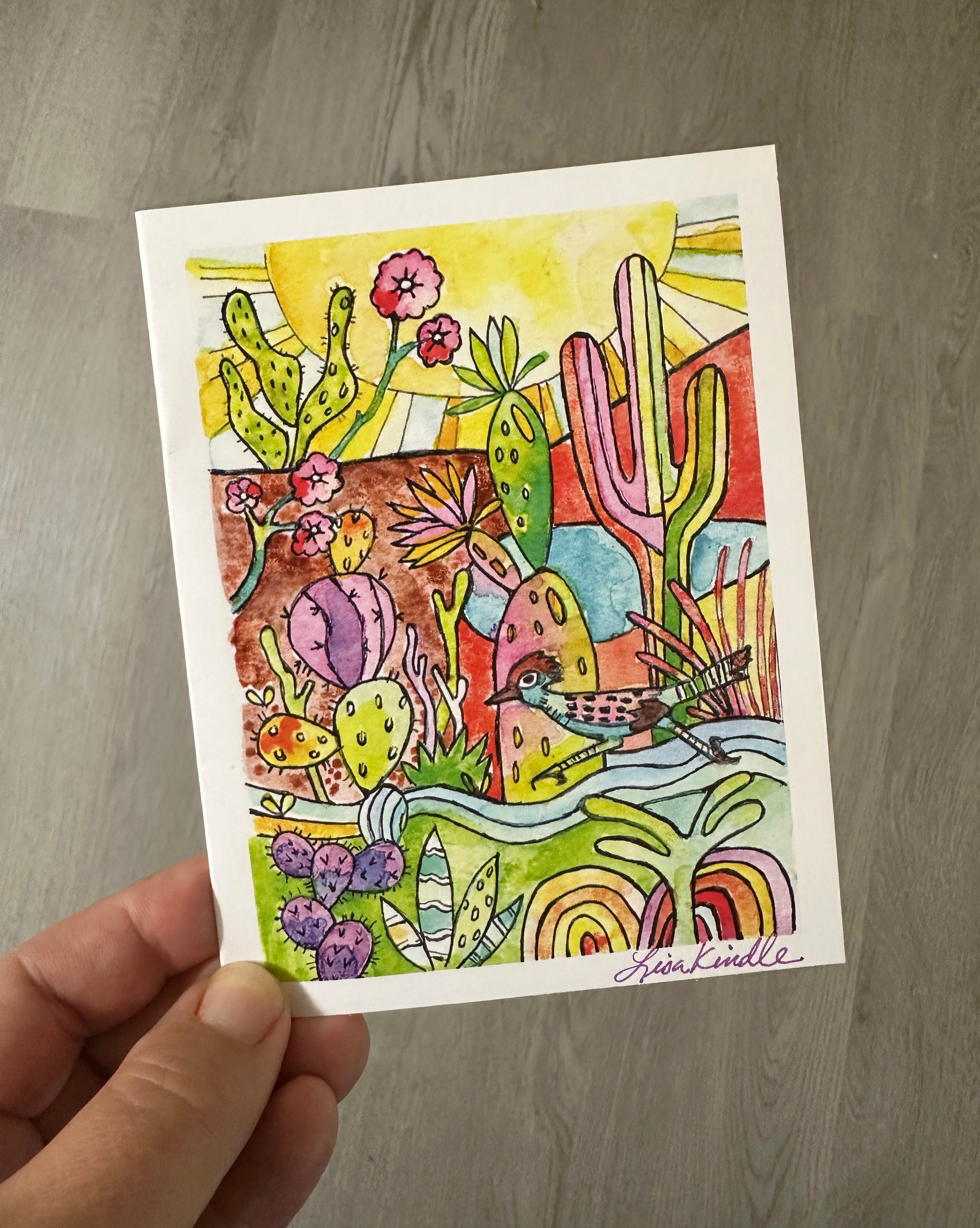 Rainbow Desert Roadrunner Blank Note Card