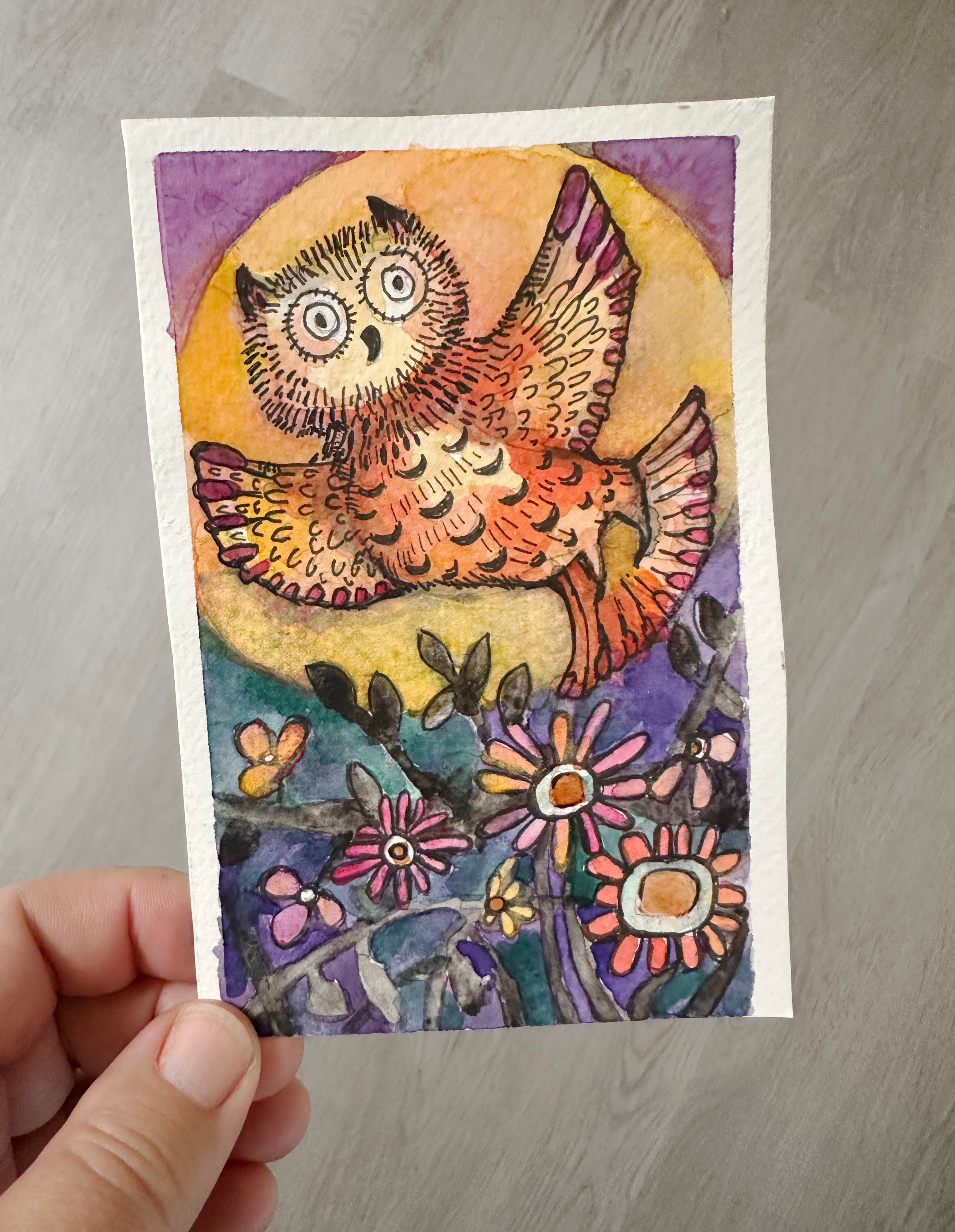 WISE OWL l ORIGINAL MINI ART SERIES  l  Patches the Owl